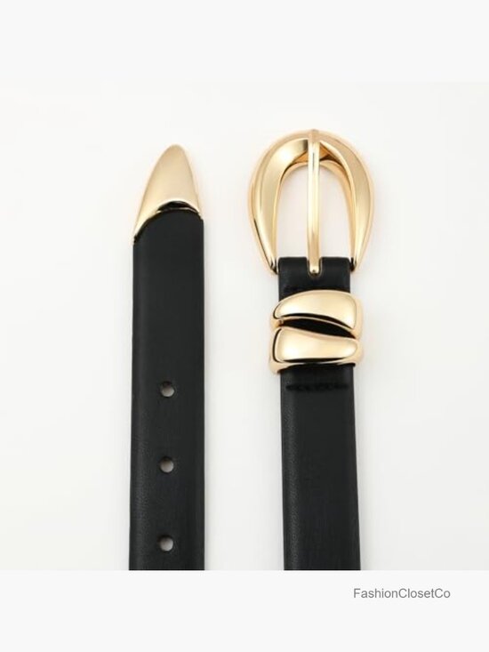 Faux Leather Belt with Gold Buckle - Skinny Belt for Jeans Dresses main image 7